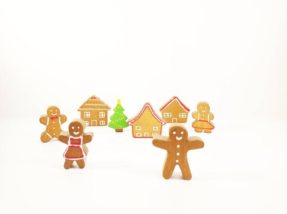 Gingerbread village wooden toy set, gingerbread wooden toy, christmas toy set, wooden toy set, gift for kids, imaginative open ended play