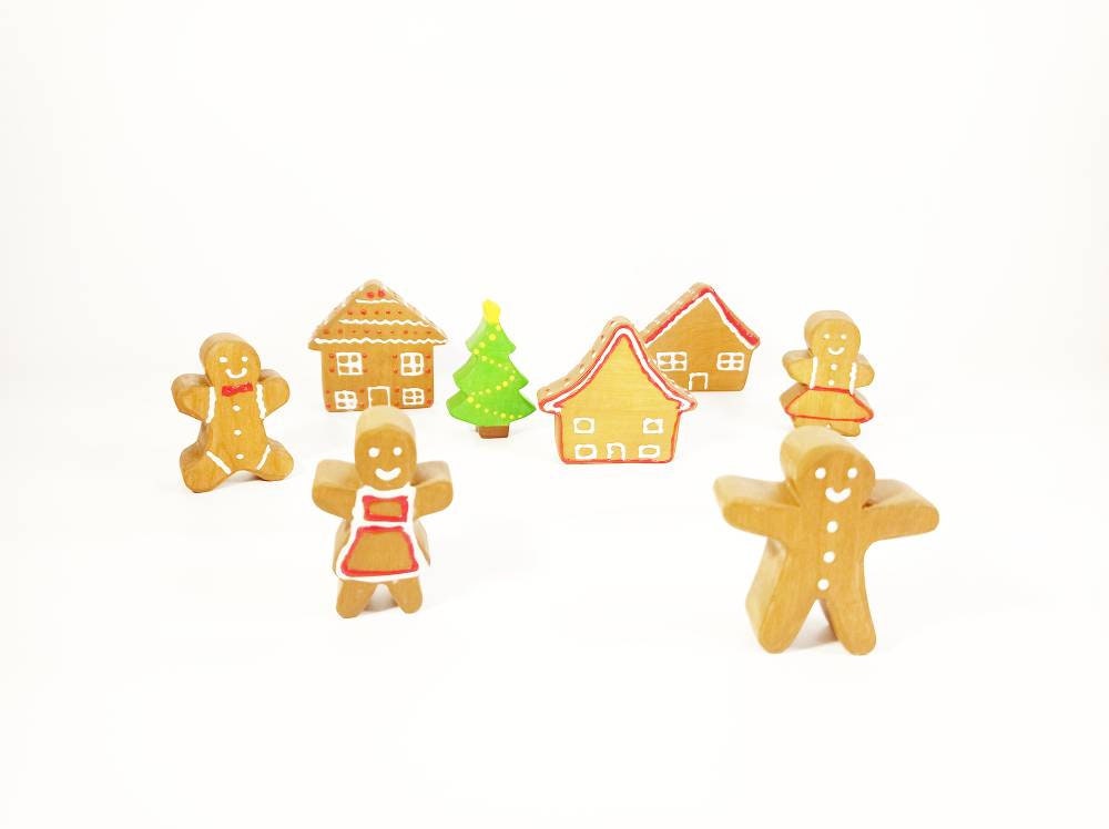 Gingerbread village wooden toy set, gingerbread wooden toy, christmas toy set, wooden toy set, gift for kids, imaginative open ended play