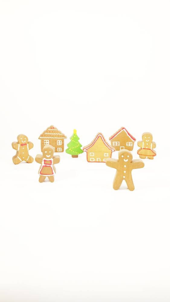 Gingerbread village wooden toy set, gingerbread wooden toy, christmas toy set, wooden toy set, gift for kids, imaginative open ended play