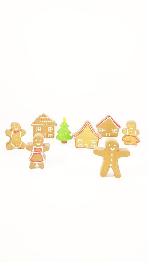 Gingerbread village wooden toy set, gingerbread wooden toy, christmas toy set, wooden toy set, gift for kids, imaginative open ended play