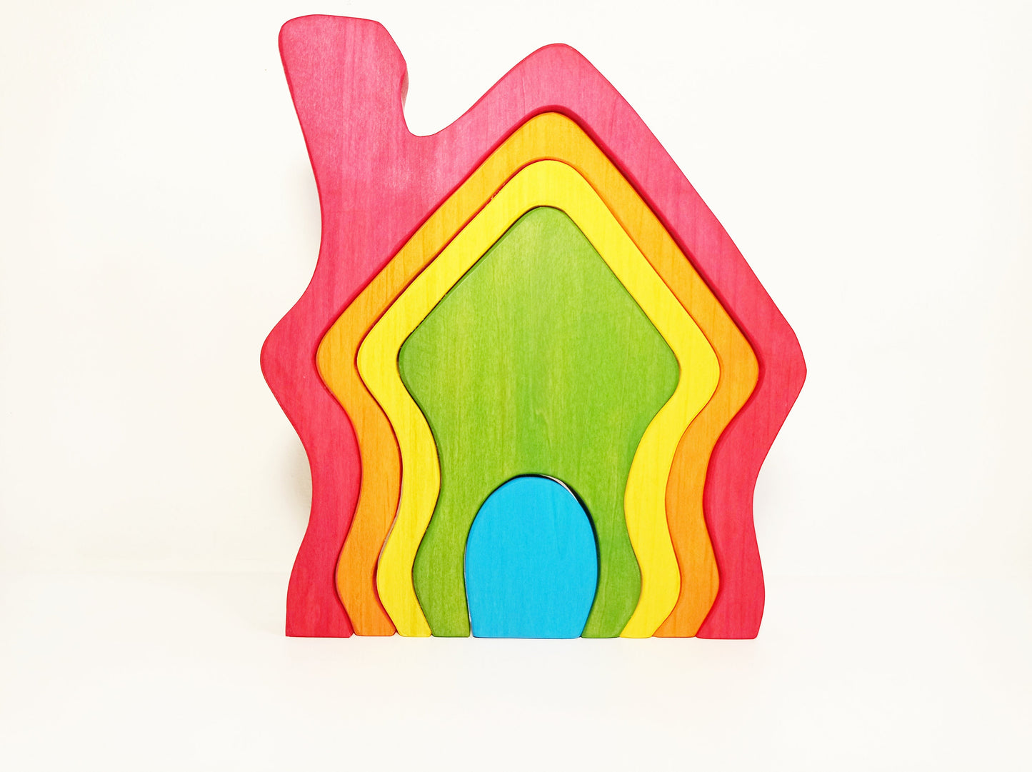 Rainbow stacking house wooden toy, stacking toy house, imaginative play, montessori waldorf toy stacker, nesting puzzle colourful house