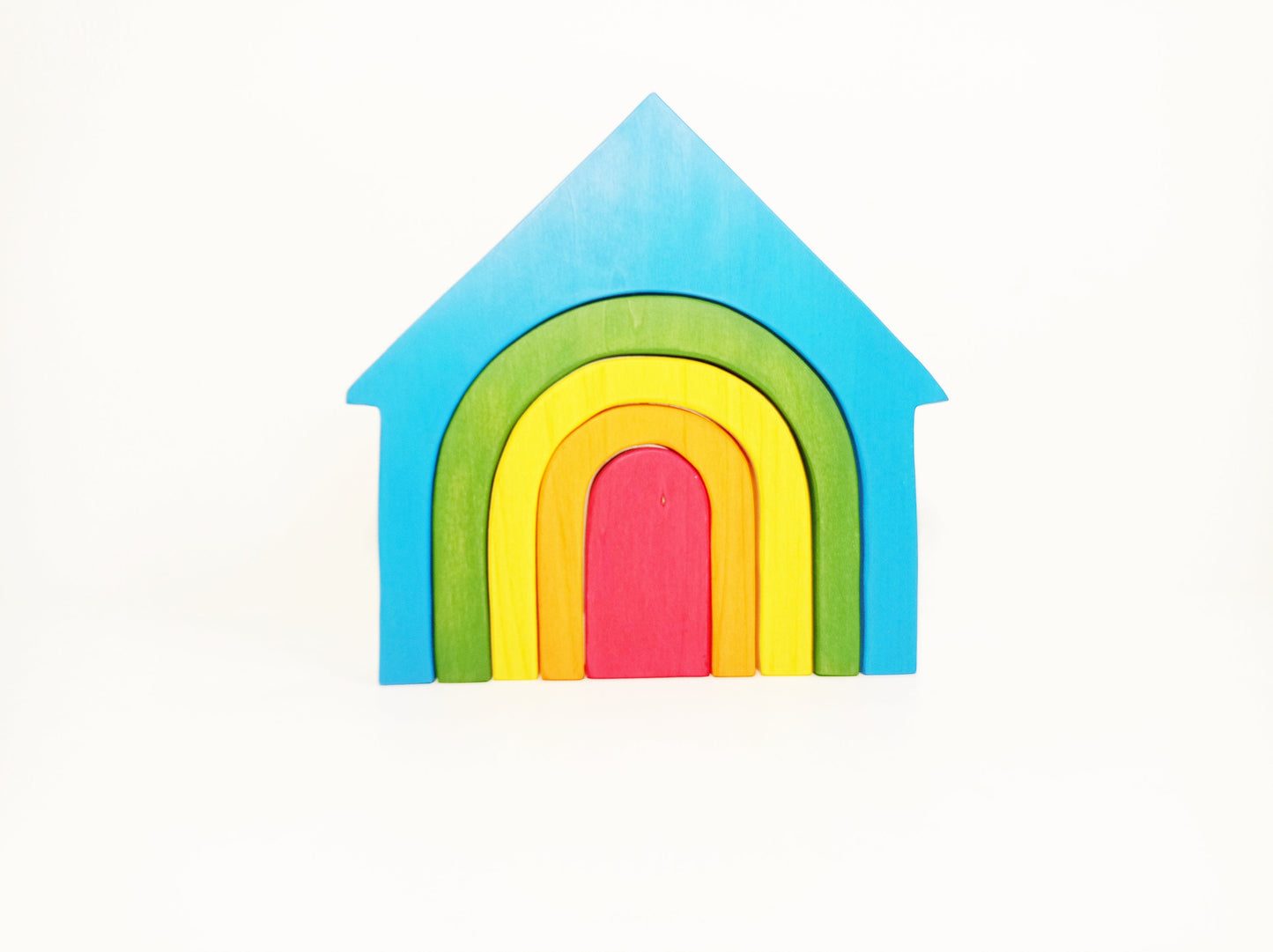 Wooden house stacker toy, rainbow stacking house, waldorf inspired stacking toy, gift for kids, imaginative open ended play toy, stacker