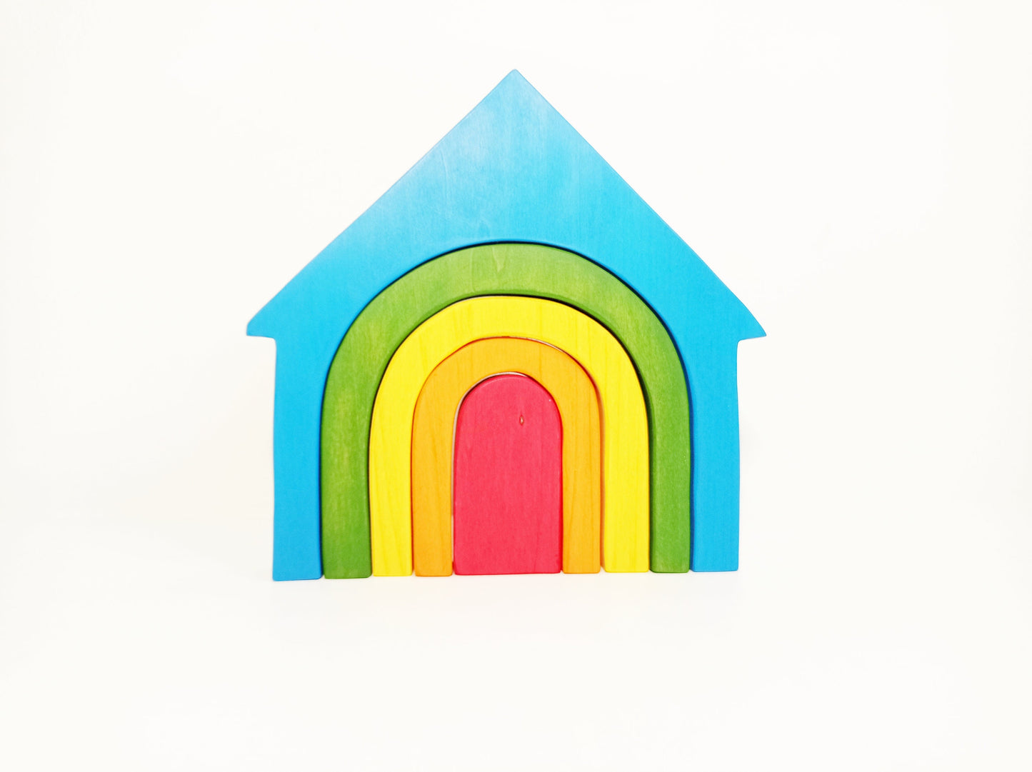 Wooden house stacker toy, rainbow stacking house, waldorf inspired stacking toy, gift for kids, imaginative open ended play toy, stacker