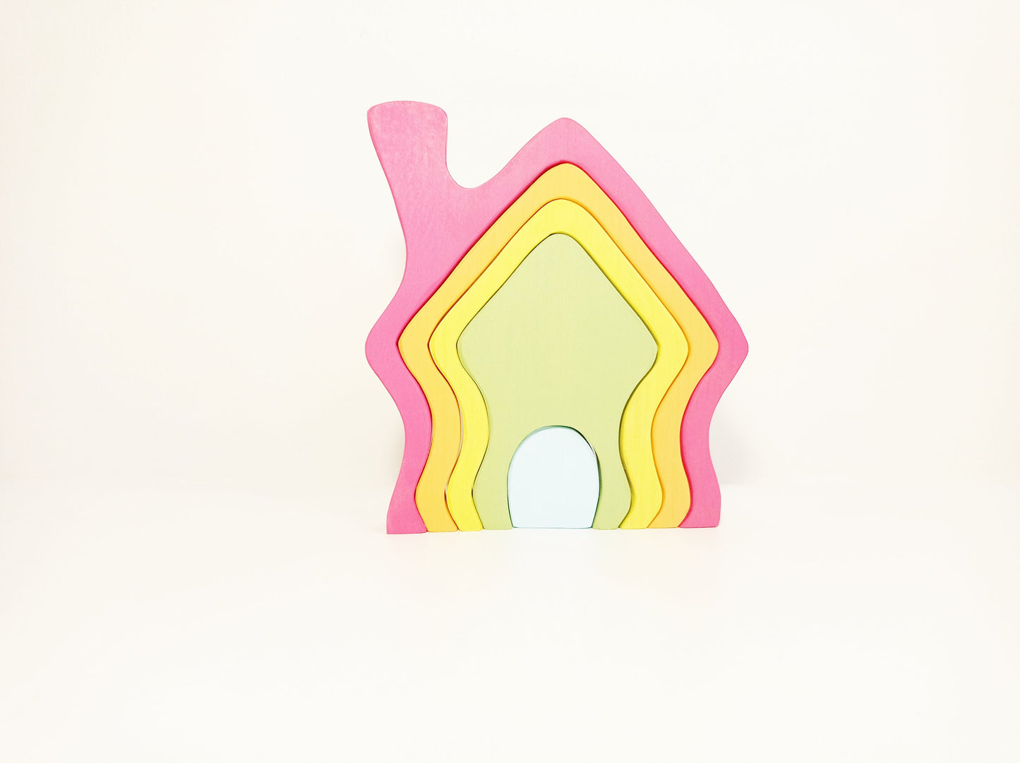 Pastel rainbow wooden house stacker, toy house stacker, open ended play, imaginative play, gift for kids, waldorf inspired wooden toy