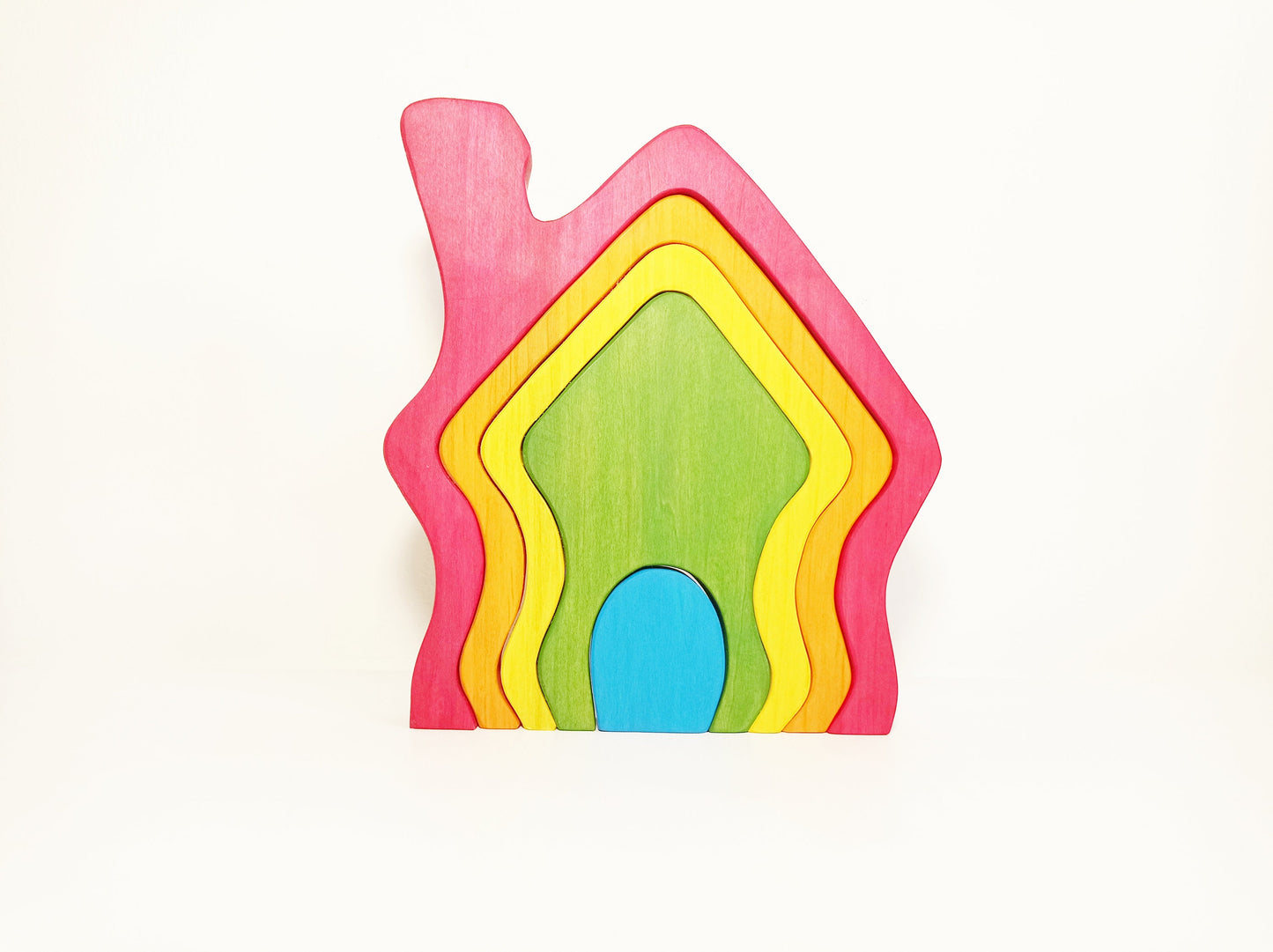 Rainbow stacking house wooden toy, stacking toy house, imaginative play, montessori waldorf toy stacker, nesting puzzle colourful house