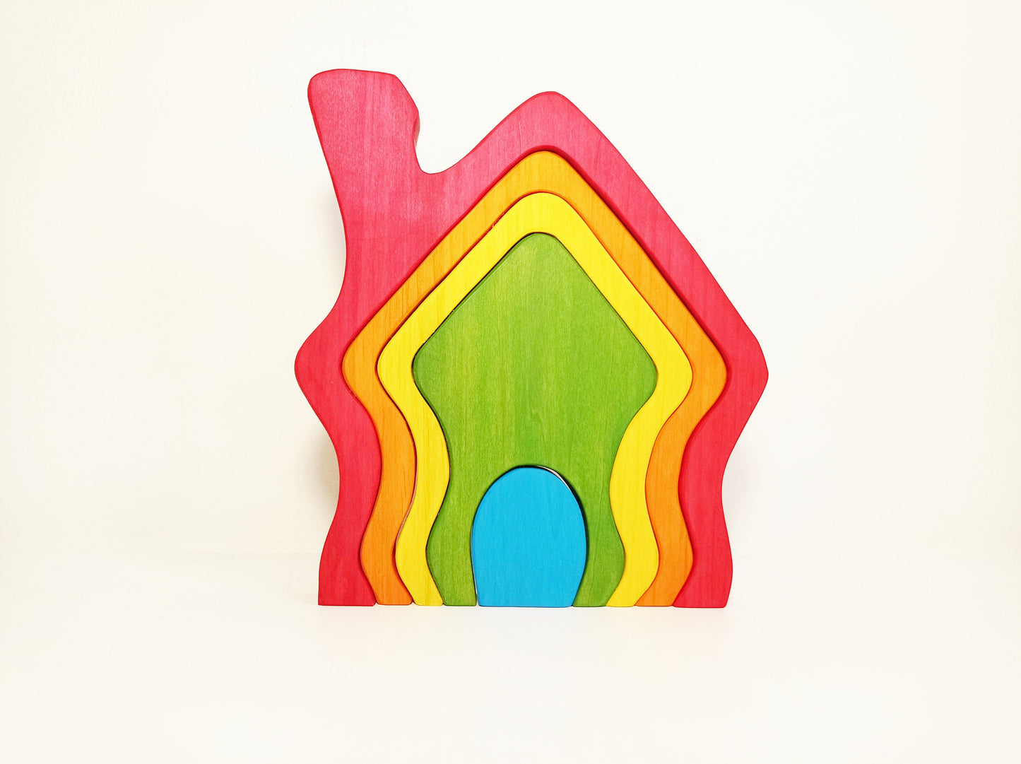 Rainbow stacking house wooden toy, stacking toy house, imaginative play, montessori waldorf toy stacker, nesting puzzle colourful house