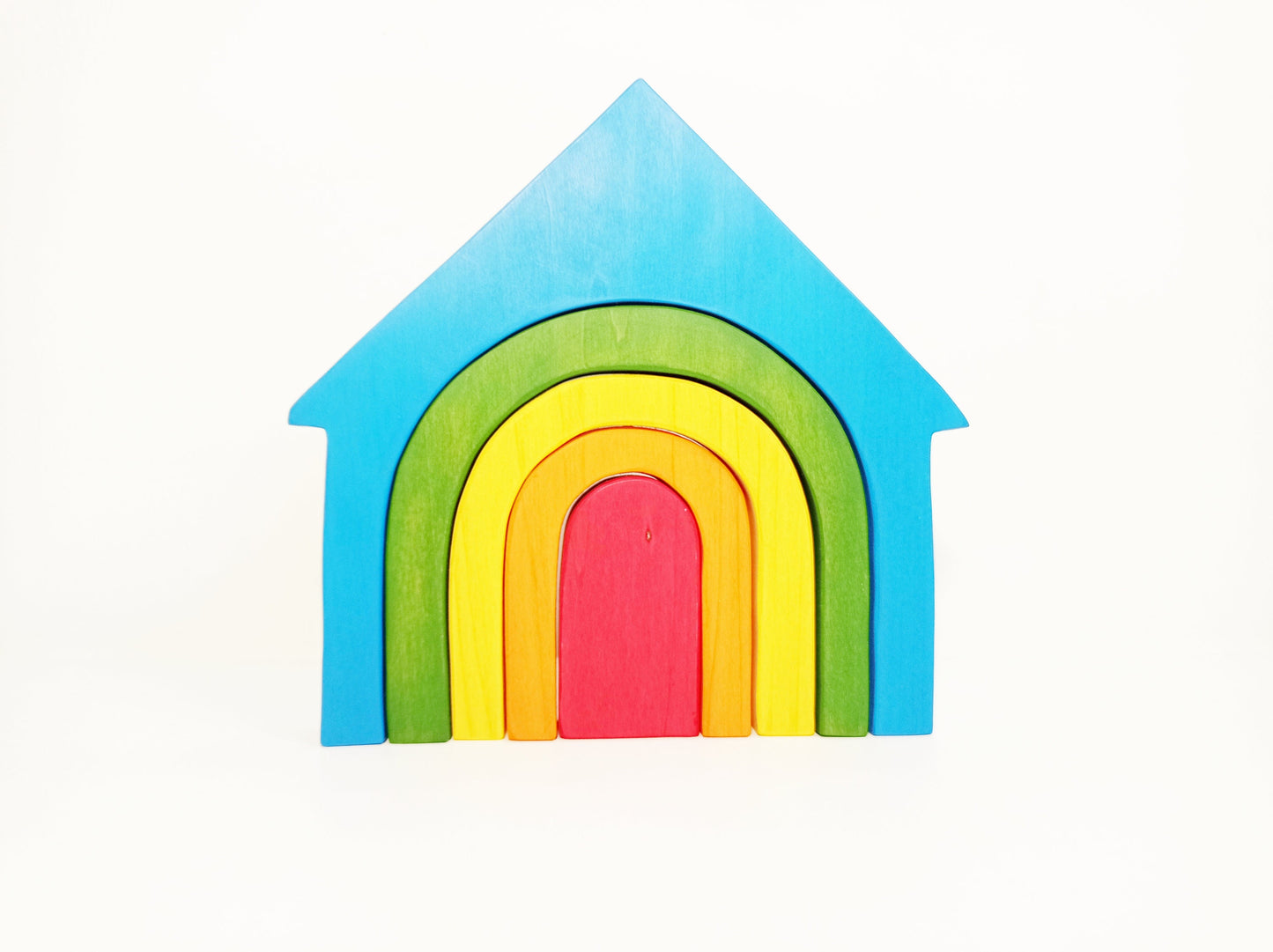 Wooden house stacker toy, rainbow stacking house, waldorf inspired stacking toy, gift for kids, imaginative open ended play toy, stacker