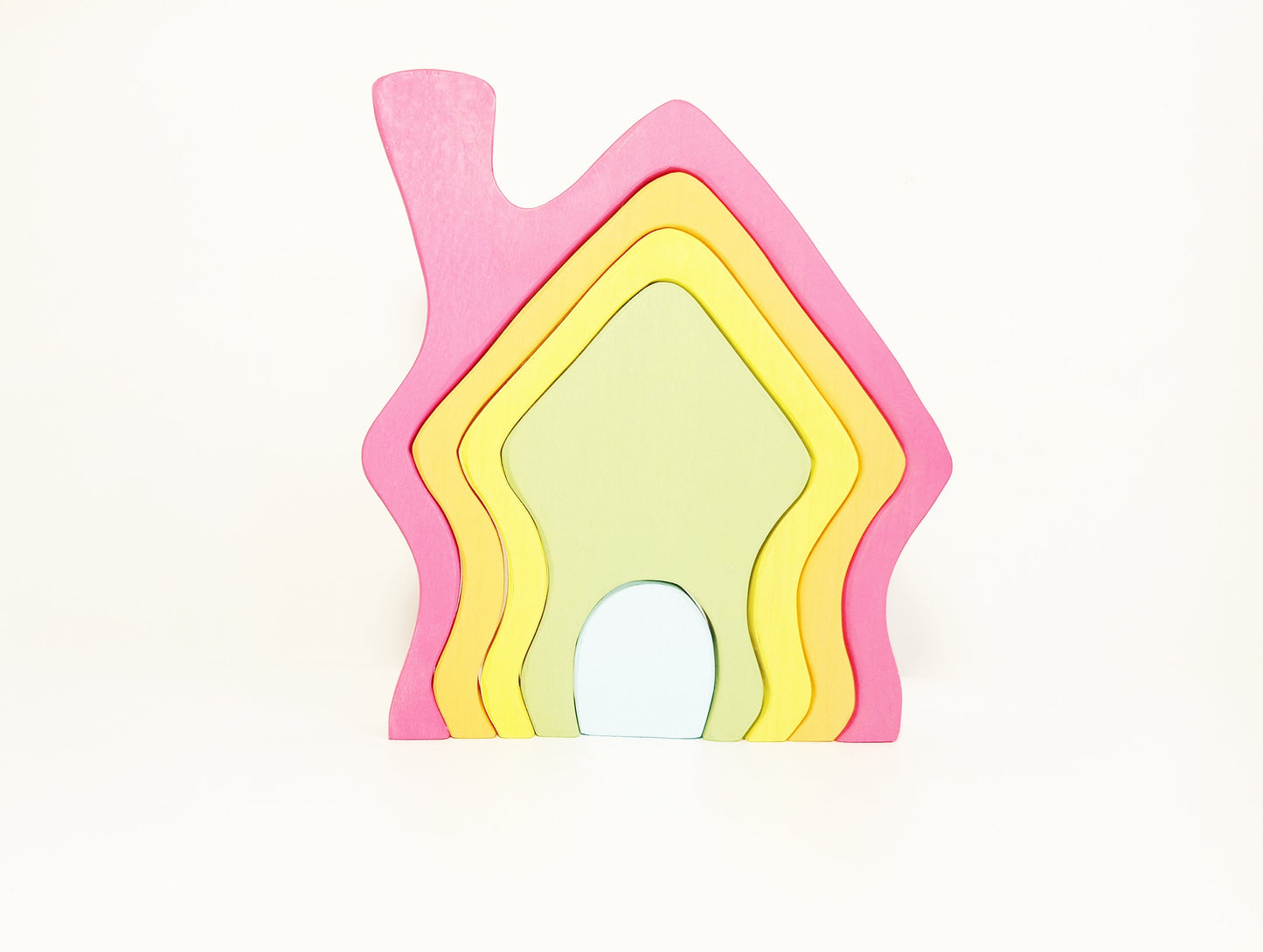 Pastel rainbow wooden house stacker, toy house stacker, open ended play, imaginative play, gift for kids, waldorf inspired wooden toy