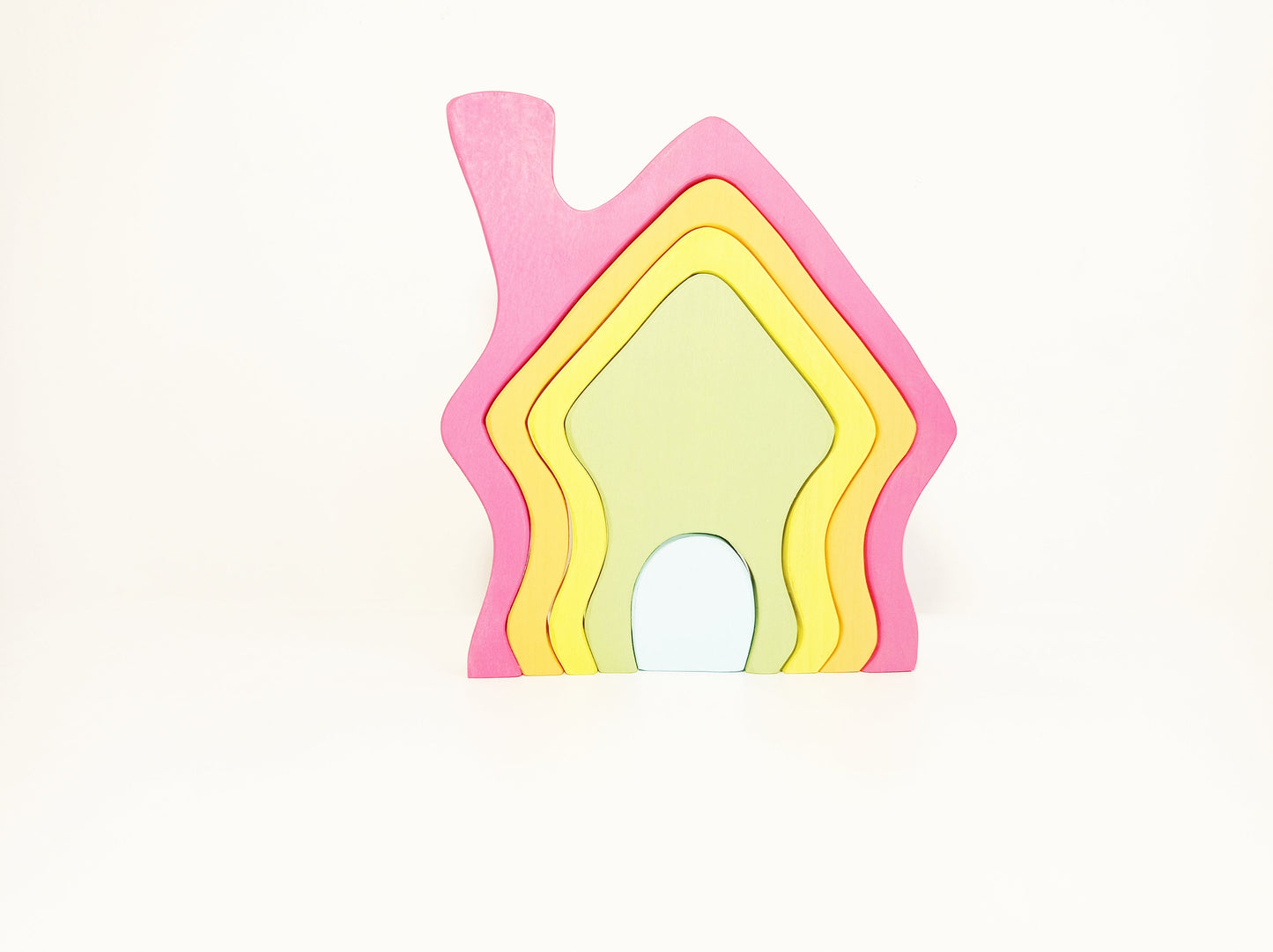 Pastel rainbow wooden house stacker, toy house stacker, open ended play, imaginative play, gift for kids, waldorf inspired wooden toy