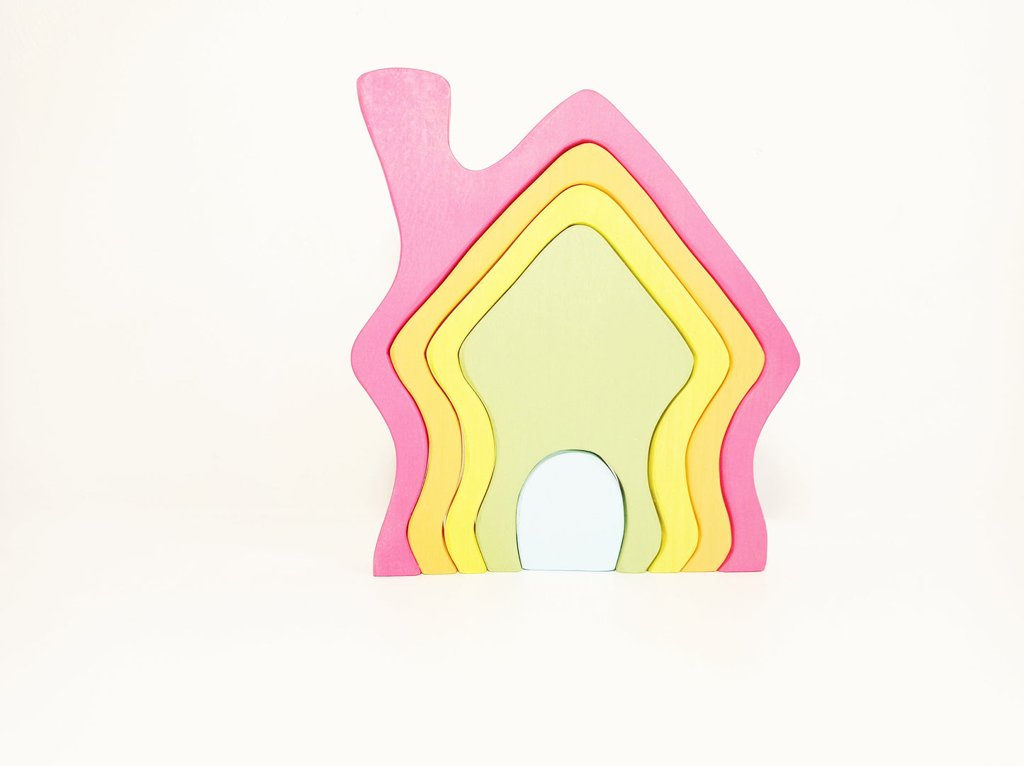 Pastel rainbow wooden house stacker, toy house stacker, open ended play, imaginative play, gift for kids, waldorf inspired wooden toy