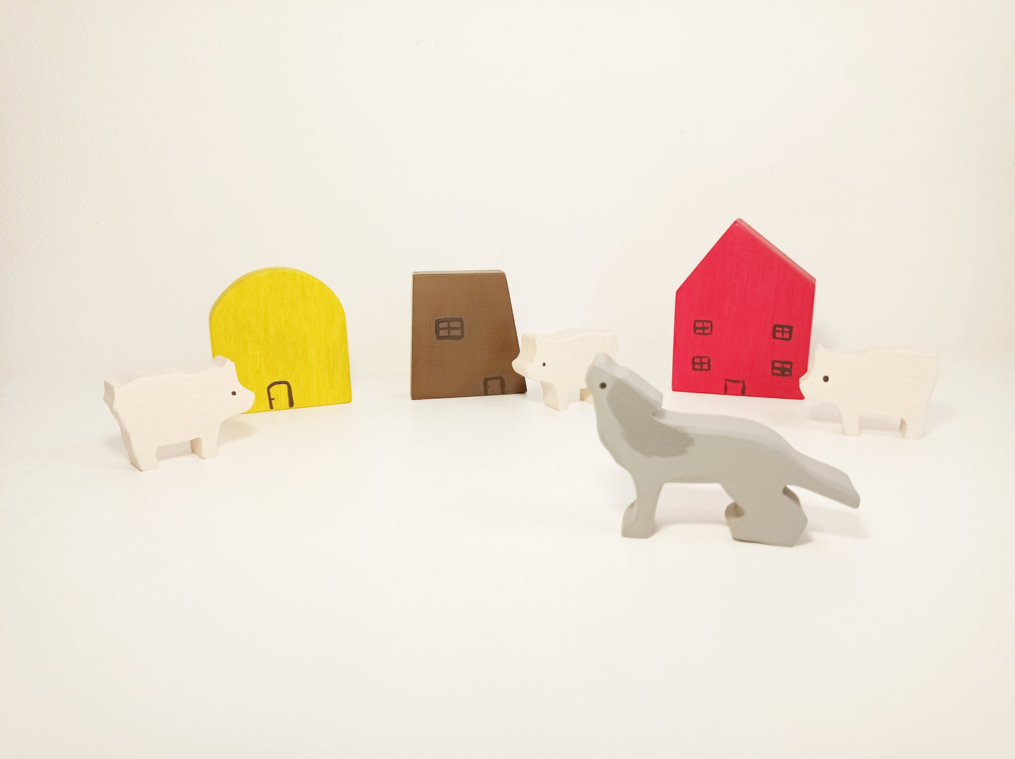 Three little pigs wooden toy set, story sack, toy set, wooden story set, 3 pigs, waldorf toy, kids toy, story inspired toy, gift for kids