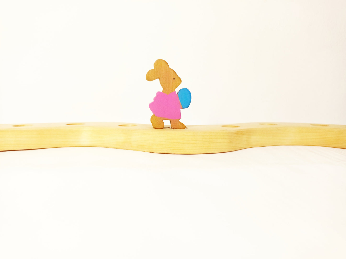 Bunny holding egg celebration ring ornament, waldorf wooden ornaments, seasonal table decor, waldorf easter ornament, jaar ring