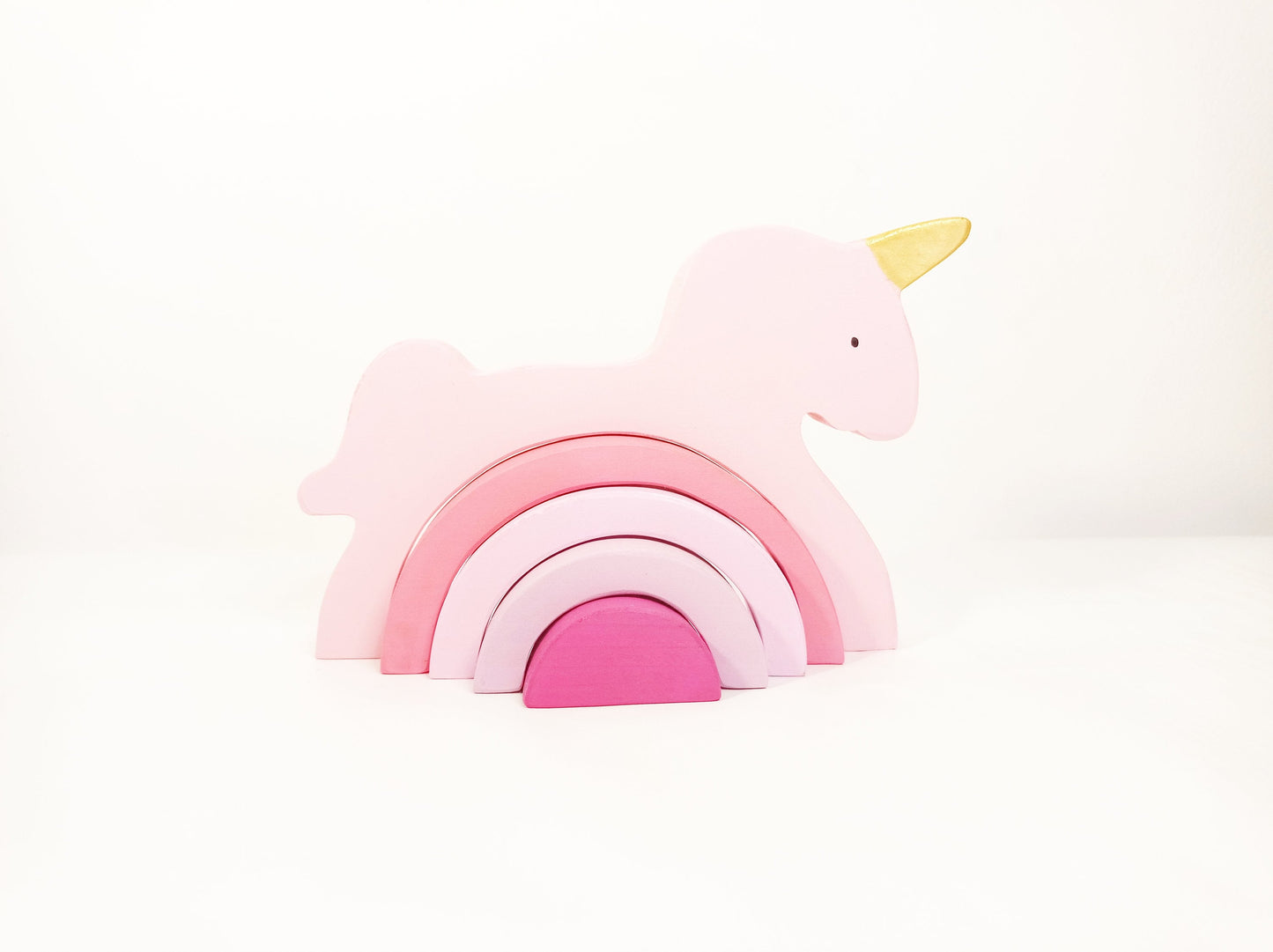 Unicorn stacking wooden toy, unicorn nursery decoration, open ended play, play room shelf decor, pink unicorn wooden toy, nesting wooden toy