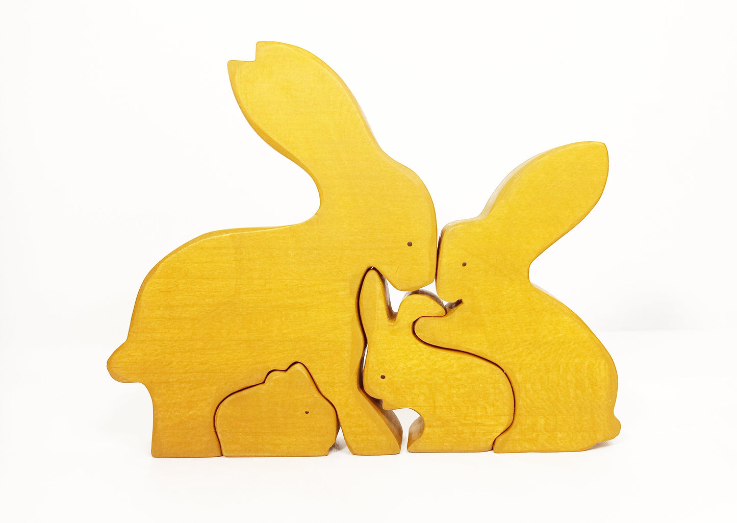 Wooden rabbits family puzzle, wooden hare family puzzle toy set, home decor, waldorf animal family wooden toy set, animal figurines