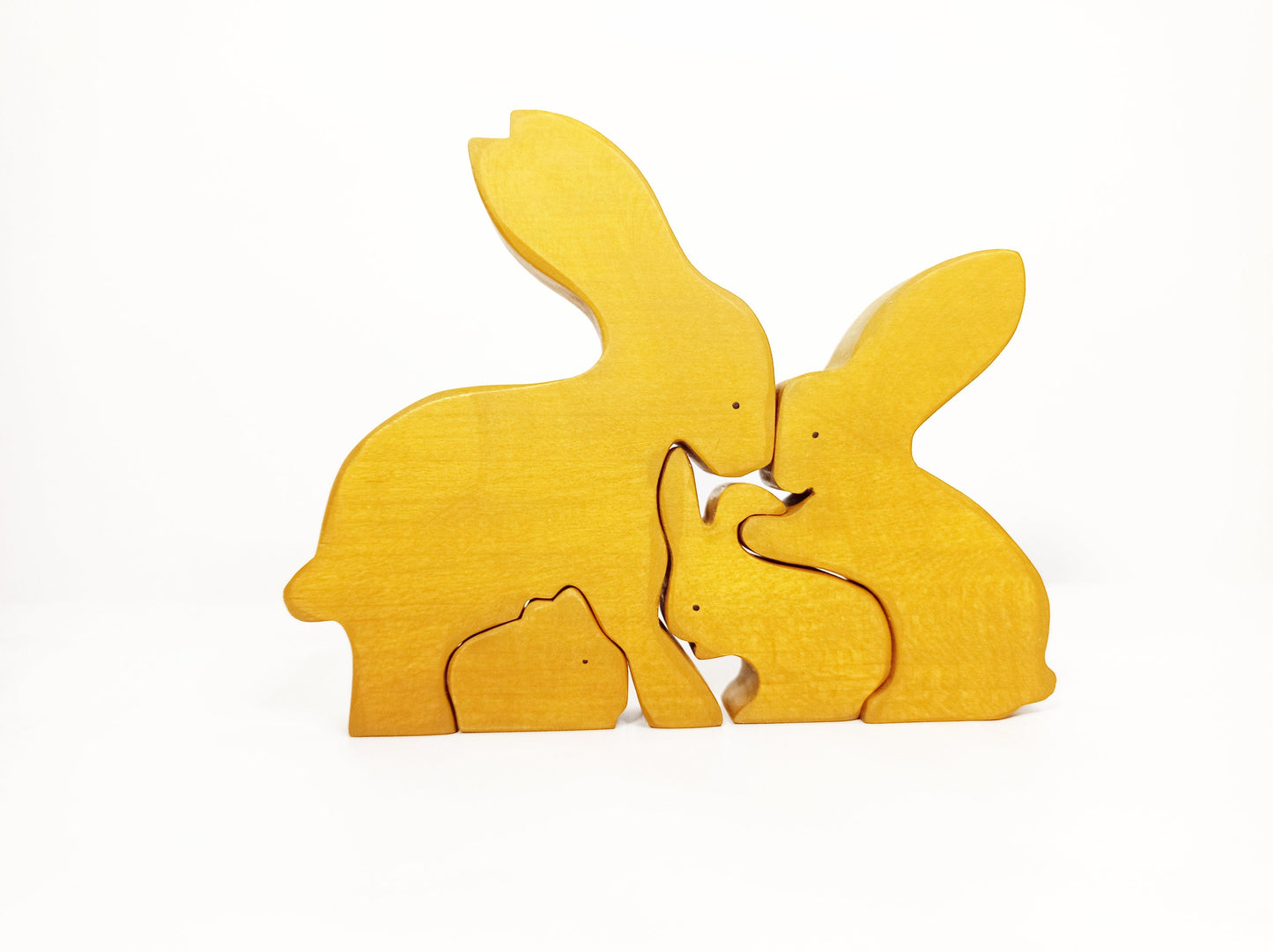 Wooden rabbits family puzzle, wooden hare family puzzle toy set, home decor, waldorf animal family wooden toy set, animal figurines
