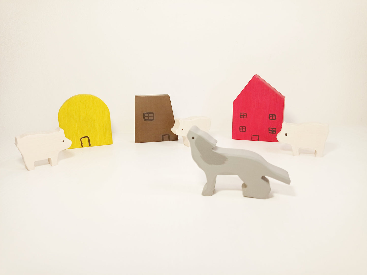 Three little pigs wooden toy set, story sack, toy set, wooden story set, 3 pigs, waldorf toy, kids toy, story inspired toy, gift for kids