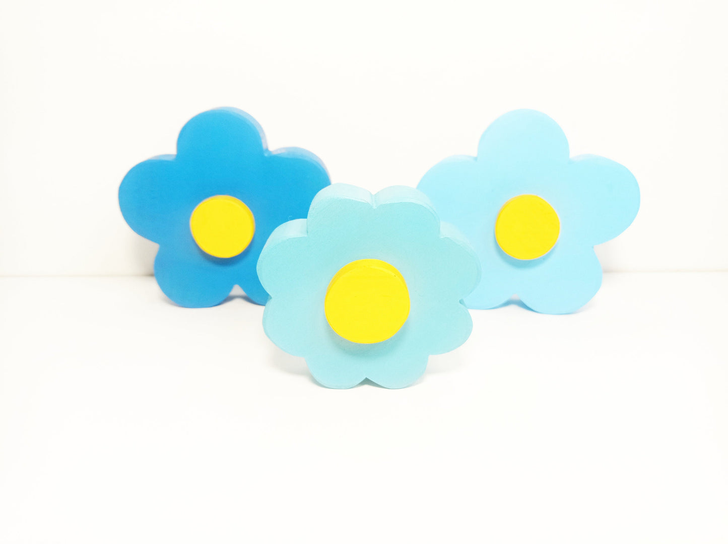 Blue wood flowers, wooden flowers, summer spring decor, tiered tray wooden flower decor, seasonal table decor, waldorf wooden flowers decor
