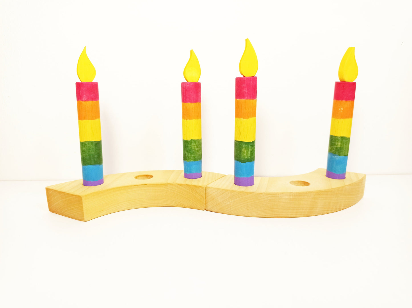 Wooden rainbow candles celebration birthday ring ornament, waldorf birthday candles, advent spiral wooden candle set, waldorf birthday