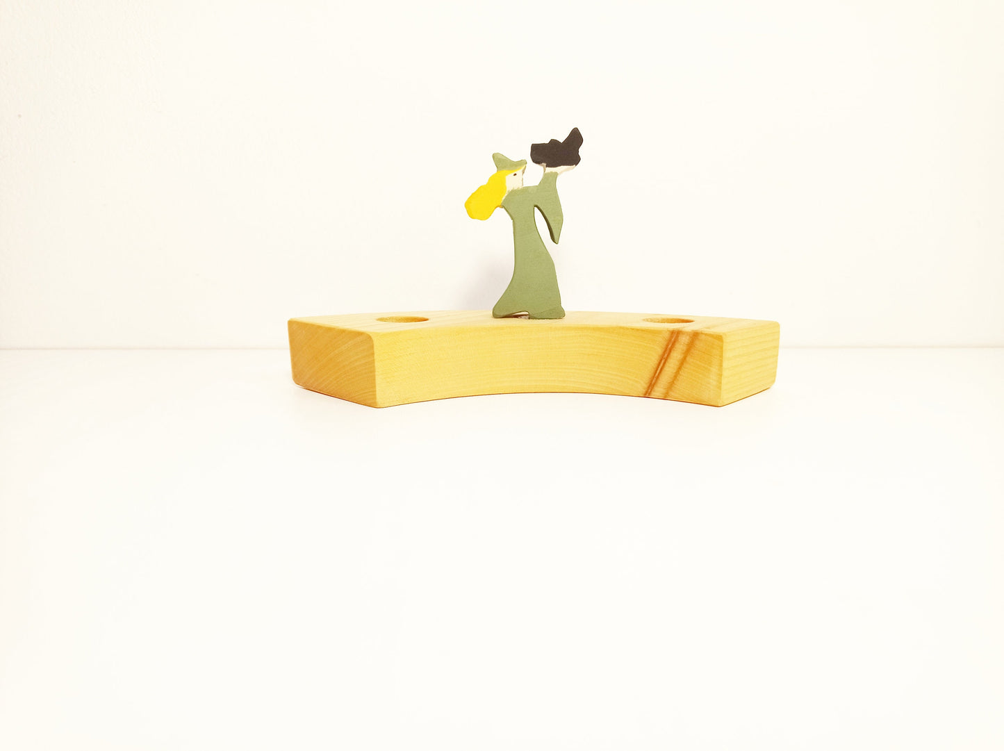 Witch with bat celebration ring ornament, waldorf birthday ring decor, seasonal table decor, waldorf inspired halloween wooden ornament