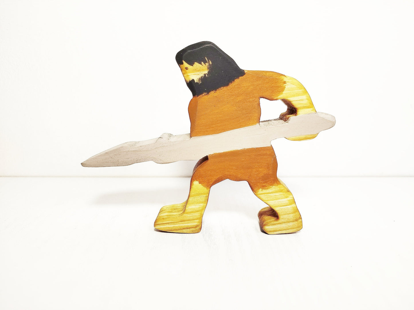 Caveman with spear wooden toy figurine, waldorf inspired prehistoric period toys, imaginative play, open ended play toy gift for kids
