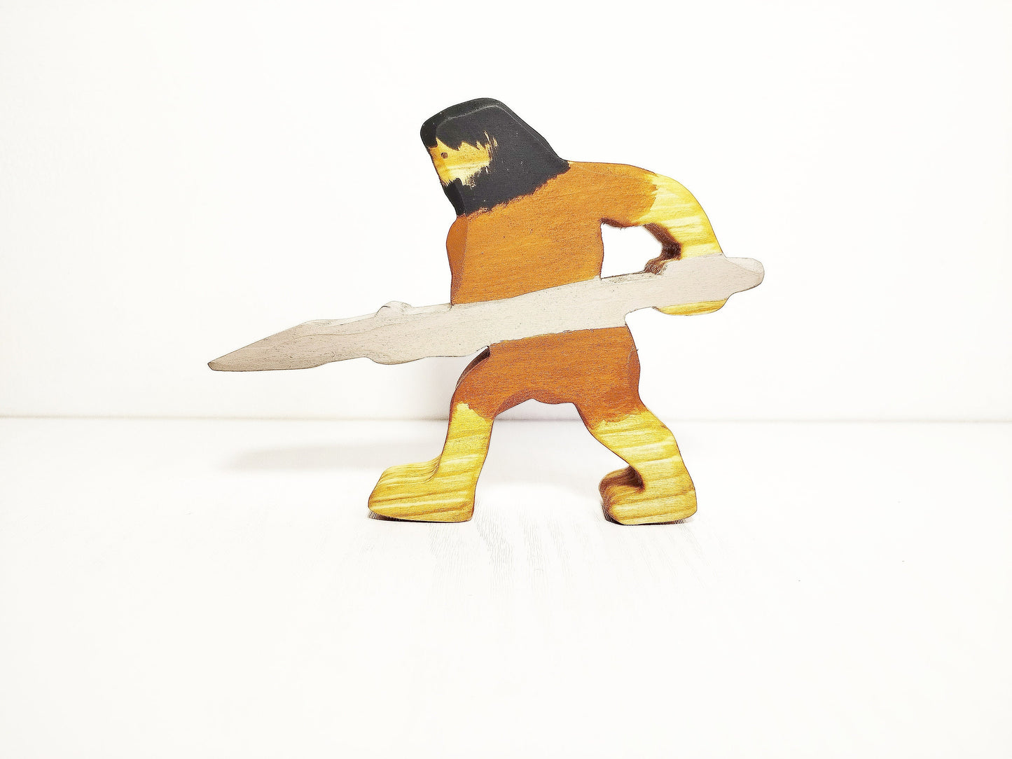 Caveman with spear wooden toy figurine, waldorf inspired prehistoric period toys, imaginative play, open ended play toy gift for kids