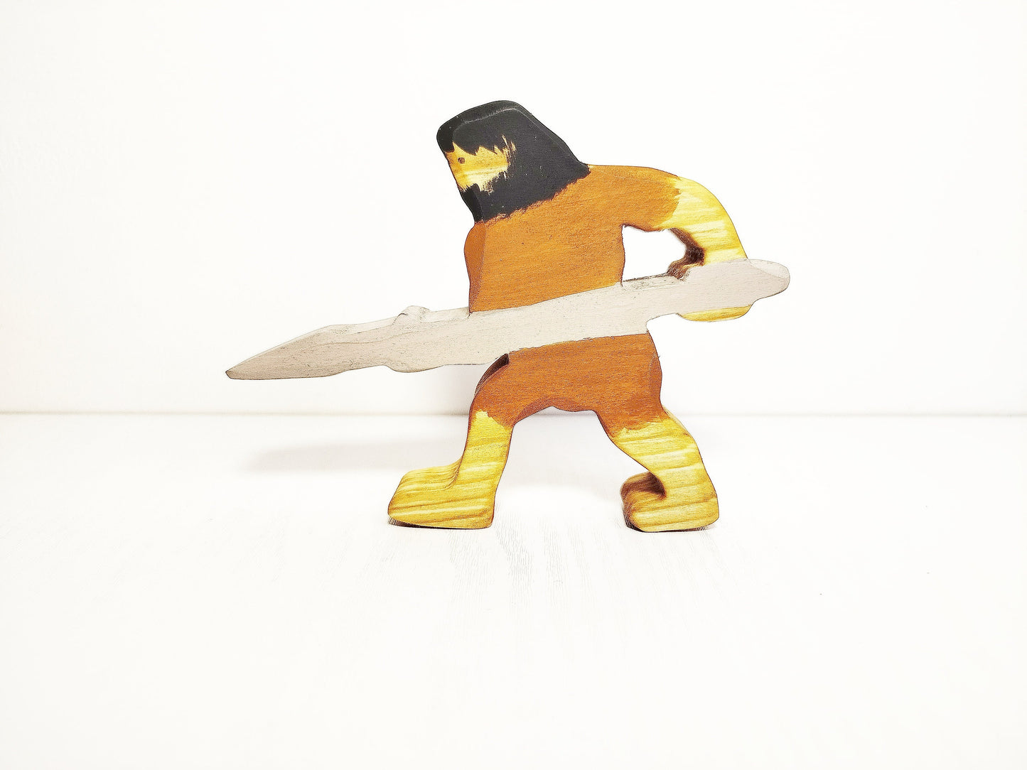 Caveman with spear wooden toy figurine, waldorf inspired prehistoric period toys, imaginative play, open ended play toy gift for kids