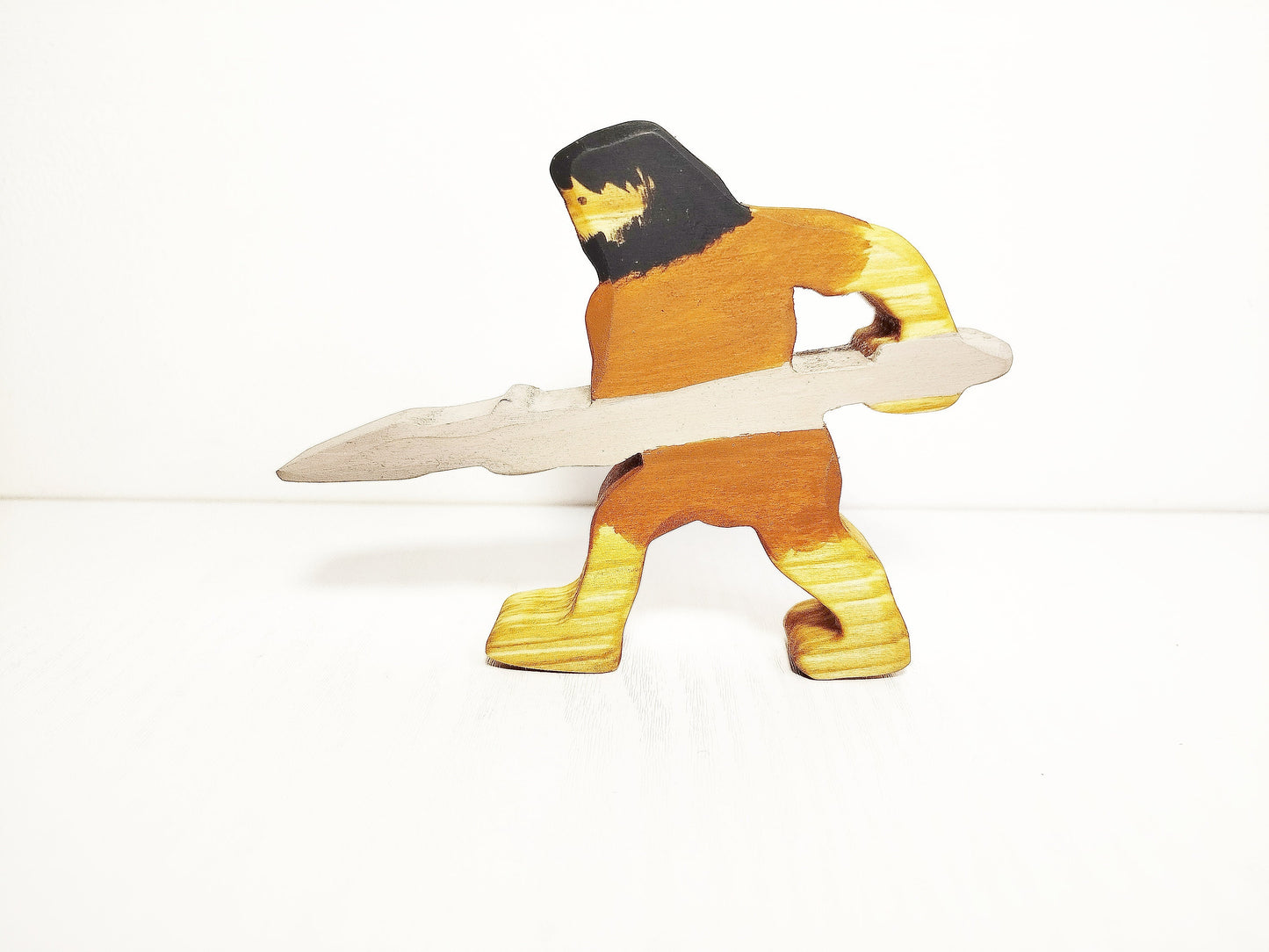 Caveman with spear wooden toy figurine, waldorf inspired prehistoric period toys, imaginative play, open ended play toy gift for kids