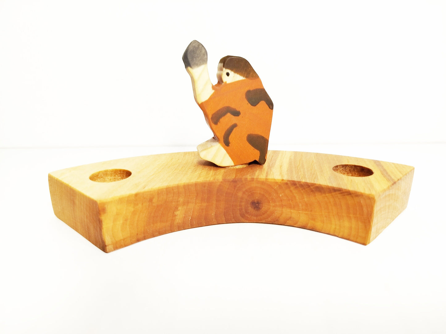 Caveman with stone waldorf inspired celebration birthday ring ornament, waldorf seasonal table ornament, prehistoric waldorf ornament