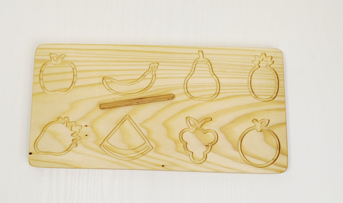 Wooden tracing board fruit shapes, prewriting tracing board, wooden educational montessori material, waldorf inspired, montessori inspired