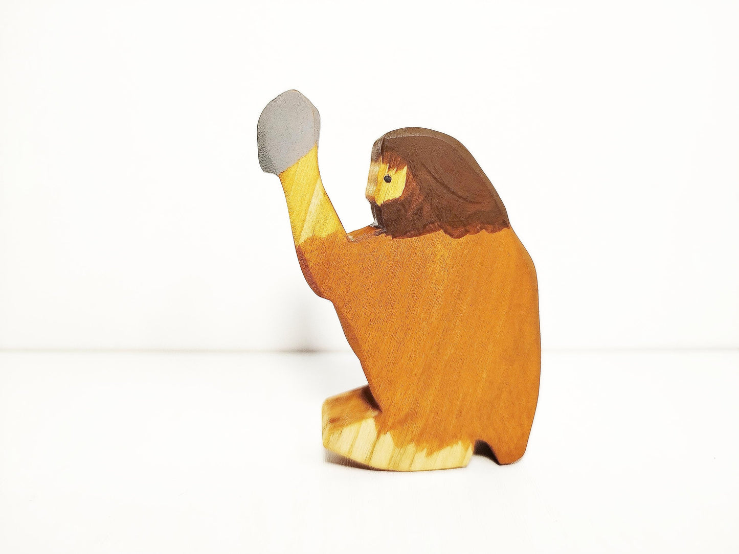 Caveman with rock and fire wooden toy figurine, eco-friendly, heirloom quality waldorf prehistoric toy, imaginative play, open ended gift