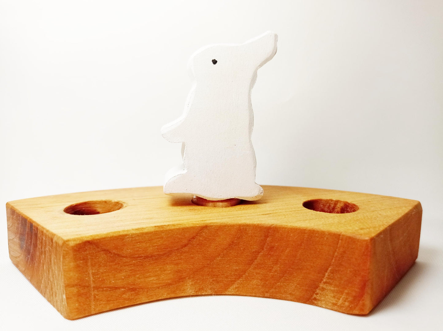 White bunny celebration ring ornament, rabbit birthday ring ornament, waldorf wooden ring decor, waldorf inspired seasonal table decor