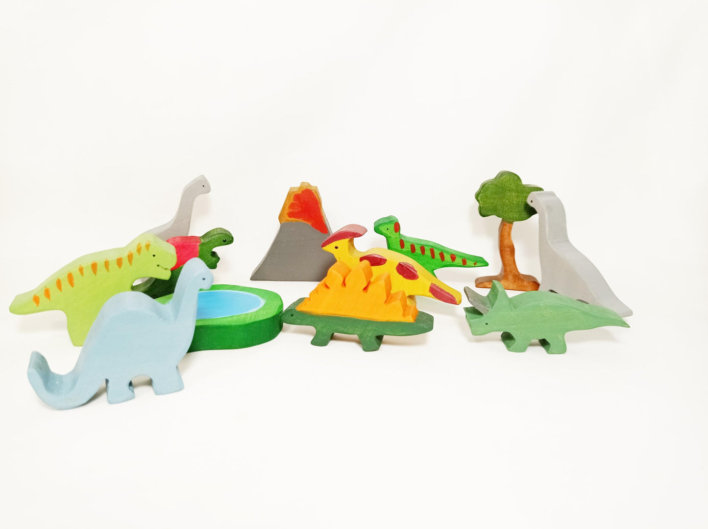 Dinosaur wooden play set, open ended play toy set, dino world toy set for kids, wooden dinosaur toy, waldorf dino toy, wooden play scene