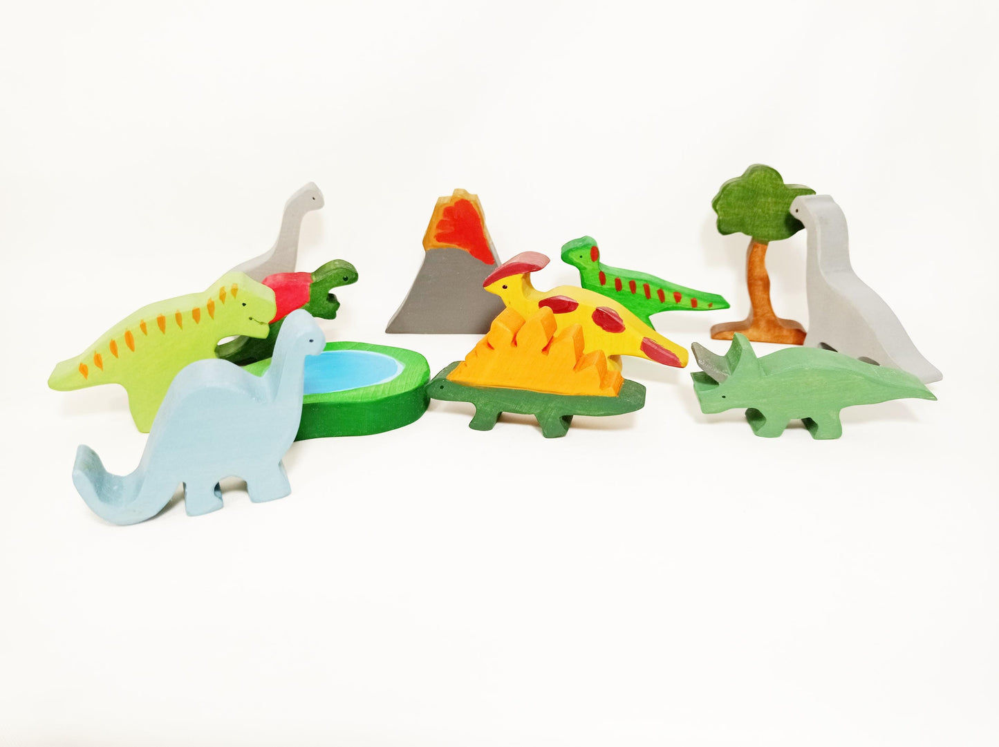 Dinosaur wooden play set, open ended play toy set, dino world toy set for kids, wooden dinosaur toy, waldorf dino toy, wooden play scene