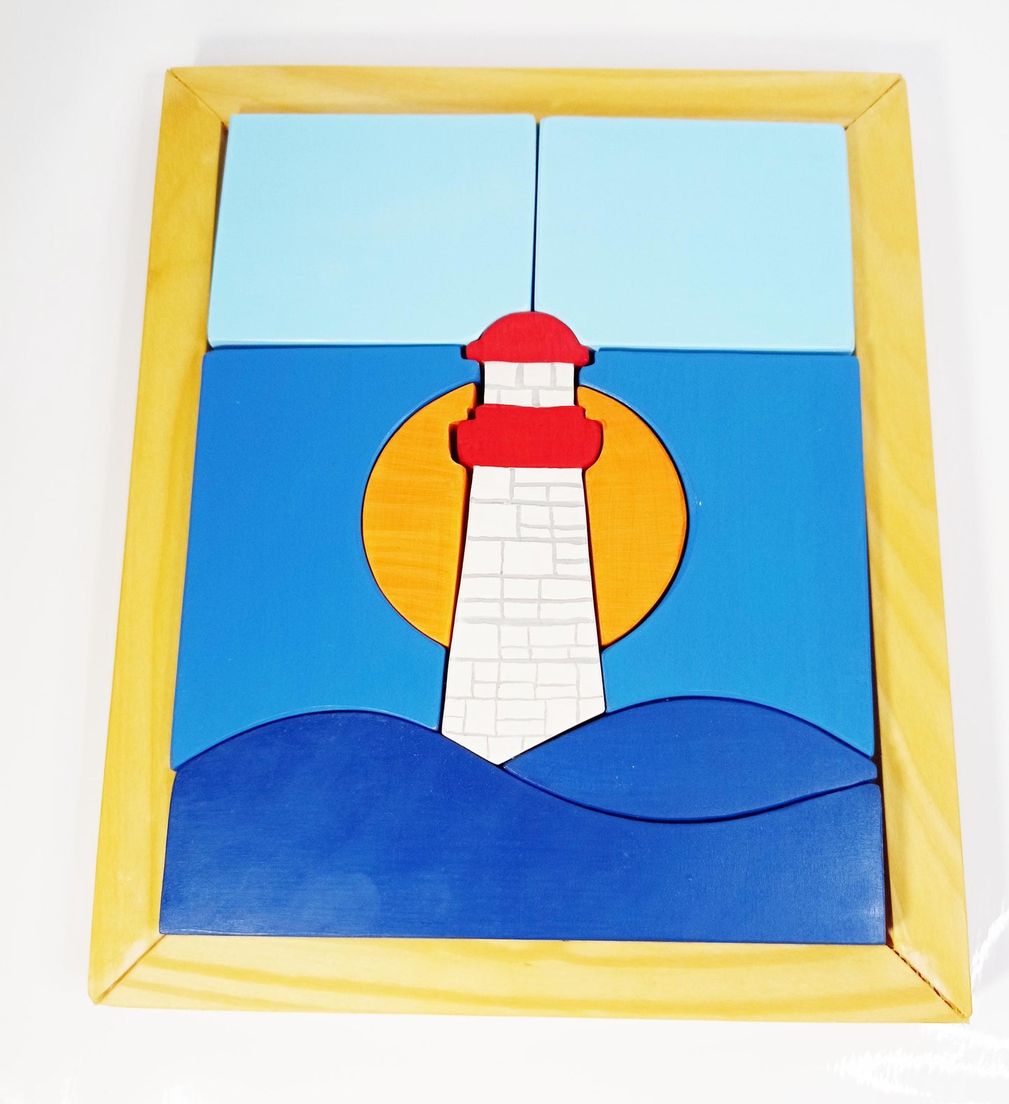 Wooden puzzle lighthouse at sea, wooden puzzle in frame, waldorf puzzle, montessori toy, open ended play, christmas gift for kids, puzzle