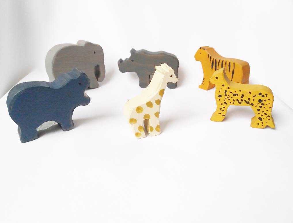 exotic animals wooden toy set, travel toy set, pocket wooden toys, party favor wooden toys, safari animals toy set, wooden waldorf animals