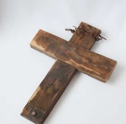 old barrel wood cross, wooden cross, religious home decor, easter, barrel wood, home decor, christian decor, handcrafted wooden cross