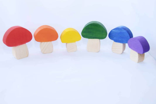 Rainbow mushrooms, open ended wooden toy, loose parts, waldorf toy, rainbow toy set, rainbow decoration, mushrooms, gift for kids,