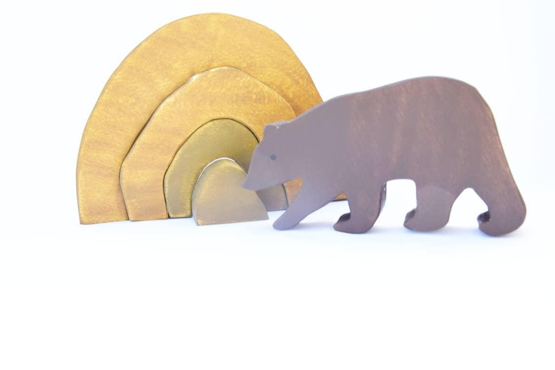 Bear cave wooden stacking toy set