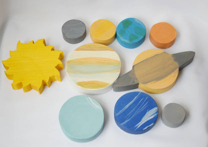 solar system wooden toy set, planets, waldorf inspired, homeschool, montessori, astronomy toy set, gift for kids, christmas present, toy set