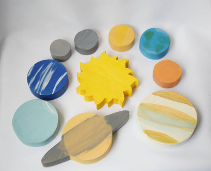 solar system wooden toy set, planets, waldorf inspired, homeschool, montessori, astronomy toy set, gift for kids, christmas present, toy set