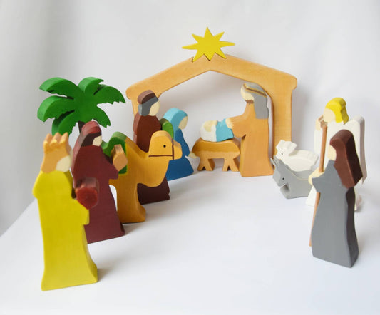 Wooden nativity scene, Christmas wooden decor, nativity, Christmas nativity, waldorf Christmas decor, creche baby jesus, christmas decor