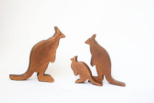 Kangaroo toy, set of 3 kangaroos, kangaro family, waldorf wooden toy, wooden animal figurine, gift for kids, christmas gift