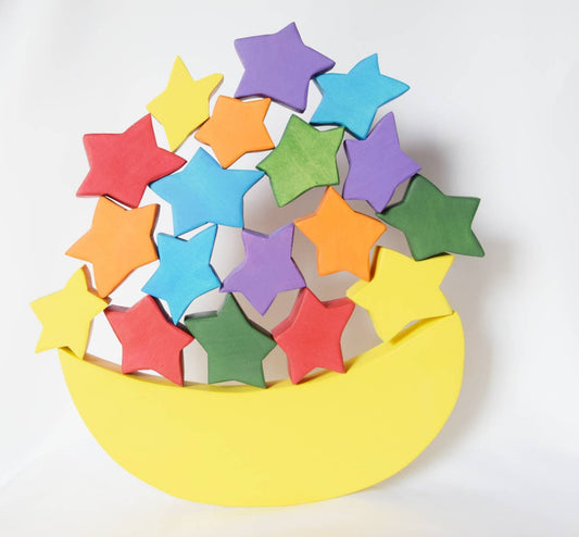 Rainbow moon and stars stacking balance toy, wooden waldorf balancing stacking game, half moon toy, christmas gift , waldorf inspired