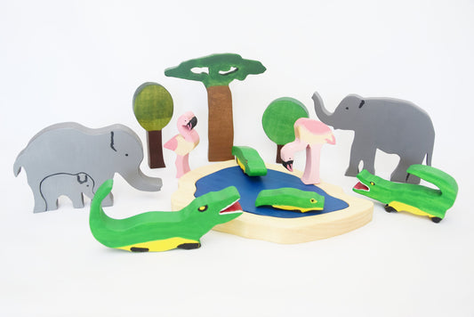 Exotic african animals wooden toy set, waldorf wooden toy set, imaginative play, invitation to play, christmas gift, waldorf wooden toy set