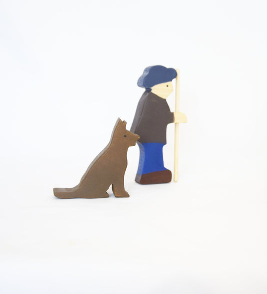 Shepherd with dog, shepherd wooden toy, wooden people figurine, waldorf inspired, open ended play, small world play set, wooden toys