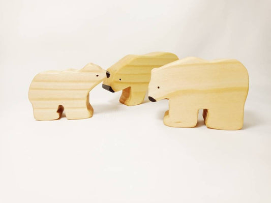 Polar bear family wooden toy set, wooden polar bears, wooden toy for kids, open ended play, waldorf wooden animals, christmas gift for kids