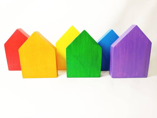 Rainbow houses wooden toy set