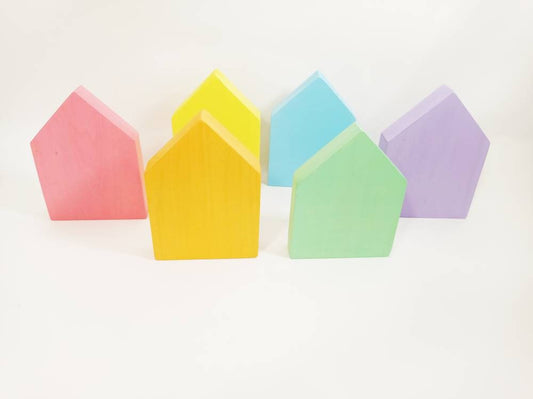 Pastel rainbow houses wooden toy set