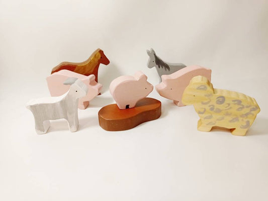 Farm animals wooden toy play set up, waldorf farm animals, wooden play set, open ended play, waldorf inspired farm animals toy, gift for kid