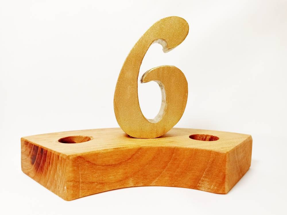 Golden number 6 celebration ring ornament, birthday ring ornament number, waldorf wooden birthday decor, birthday tradition, advent spiral